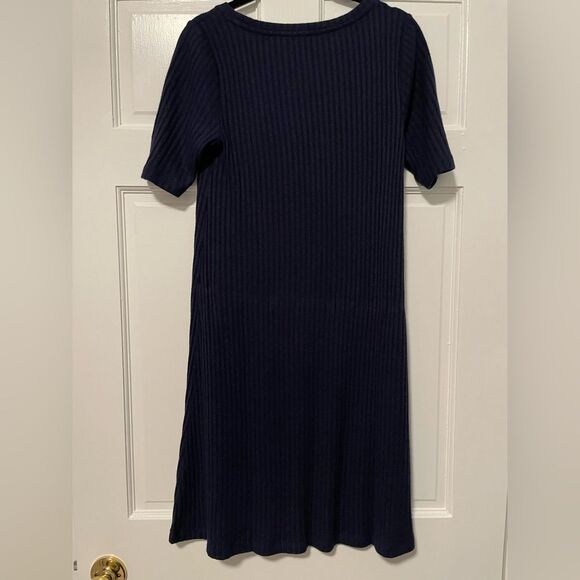 Loft Ribbed Scoop‎ Neck Shift Dress Short Sleeve Navy Blue Women’s Medium - Picture 6 of 8